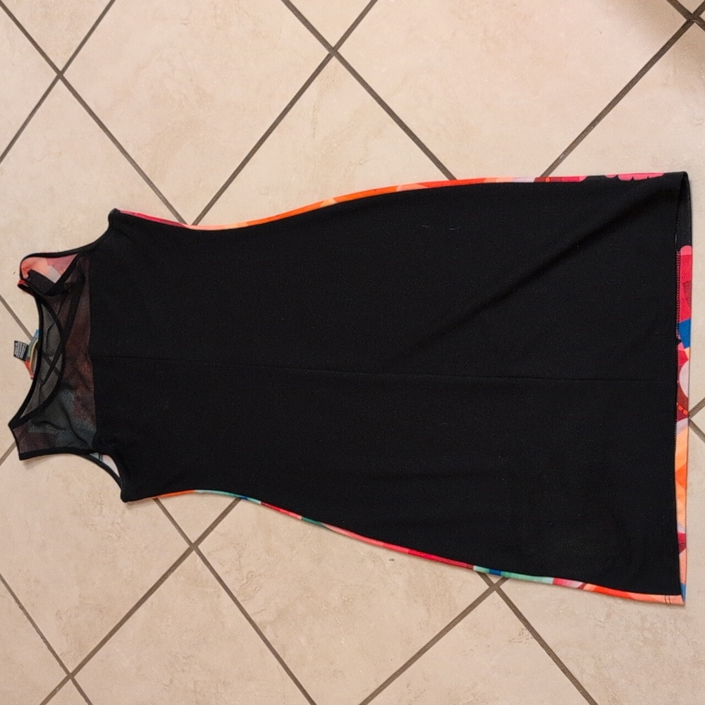 Desigual Shift Dress Geometric Pixel Knit Sheer Mesh Sleeveless Knee Length Blue - Picture 4 of 10